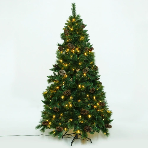 Елка светодиодная "Лесная метель" 210 см, ПВХ+леска (шишки и напыление), 1075 веток, 240 ламп LED, Теплый белый