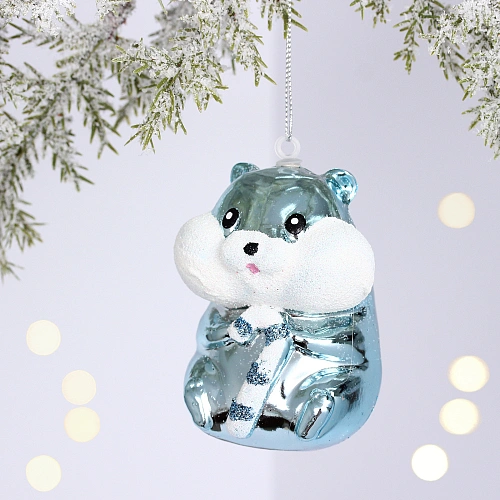 Ёлочная игрушка "Милый бурундук" 5.5*6*8.5 cм, Голубой