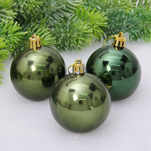 Новогодние шары 6 см (набор 3 шт) "Глянец", изумруд