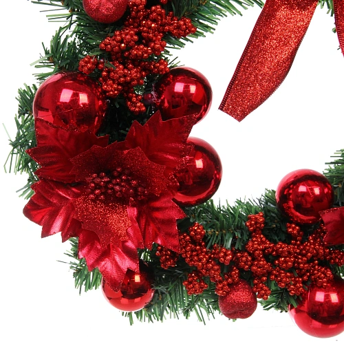 Венок хвойный Сказочное украшение d-40 см, ПВХ, Красный_4