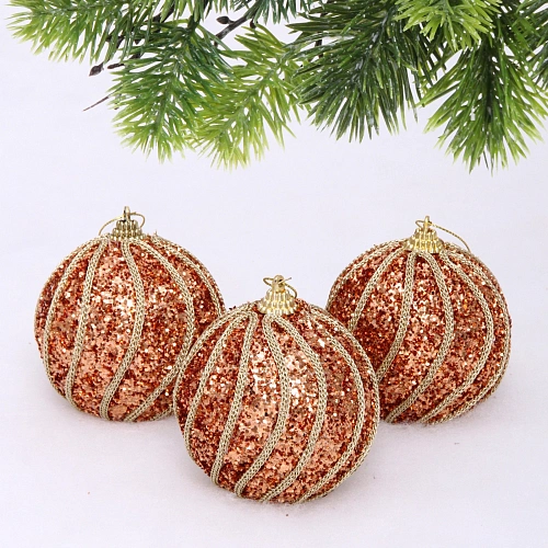 Новогодние шары "GLAME - Блестящий мир" 8 см (набор 3 шт), Розовое золото