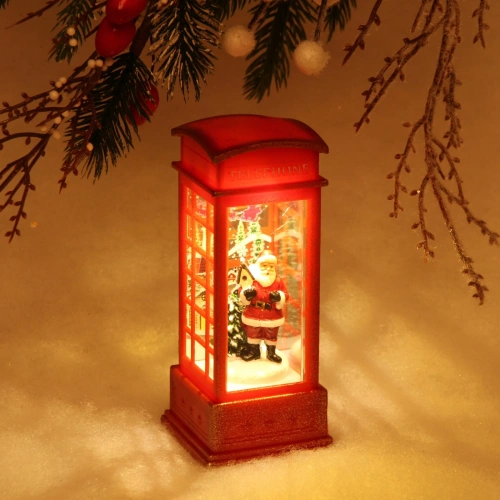 Сувенир с подсветкой Christmas "Телефонная будка - Дед Мороз с ёлками" 12,5х5,3х5,3 см