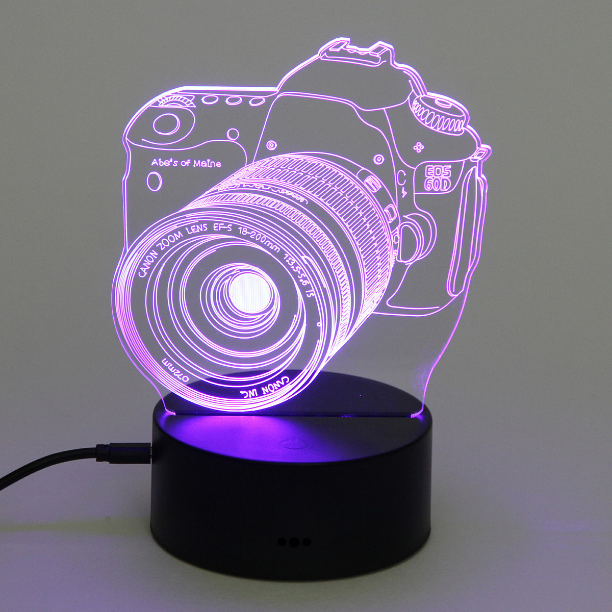 Светильник ночник "3D-Фотоаппарат" на пластиковой подставке, с включателем USB