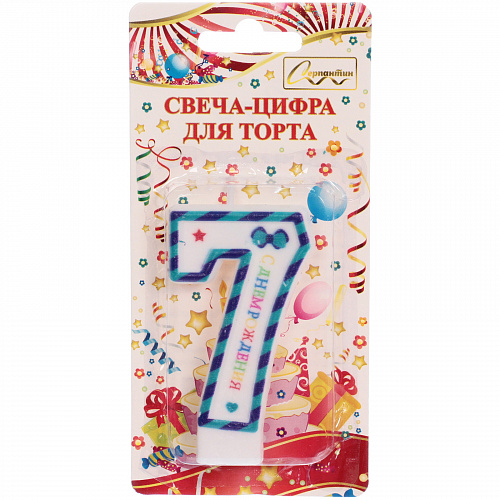 Свеча для торта Цифра Happy "7" 6*4 см, синий