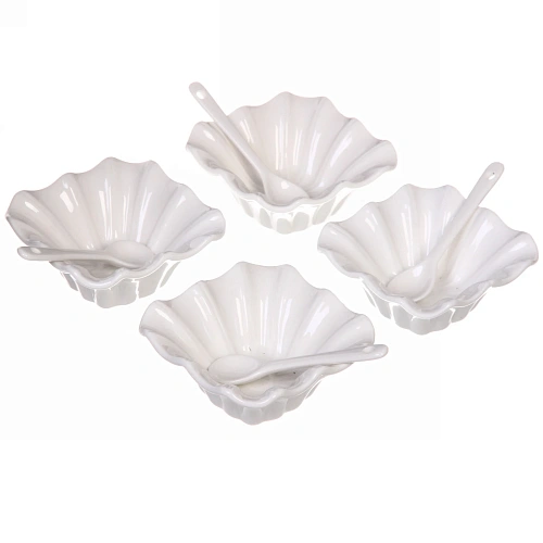 Набор соусников "White magic" 4шт с ложками "Цветы"