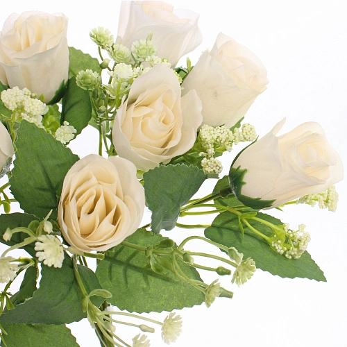 Искусственные цветы Букет роз 32см 10 цветков белые_5
