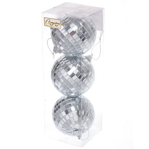 Новогодние шары 8 см (набор 3 шт) Shining Disco, Серебро_3