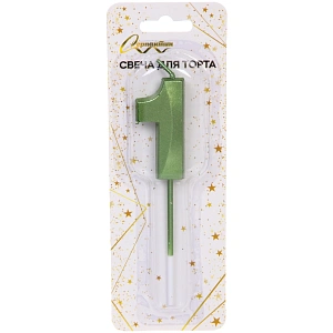 Свеча для торта Цифра Волшебство "1" 12 см, зеленый