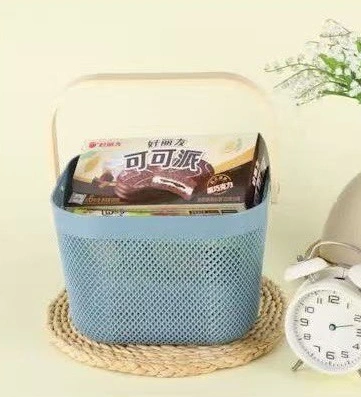 Корзина для хранения с деревянной ручкой "ФАРГО", цвет голубой, 24*23,5*18см