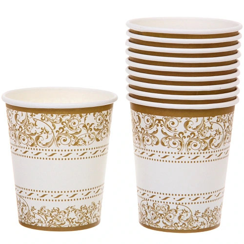 Стакан бумажный 0,2л в наборе 10 шт "Орнамент", золото