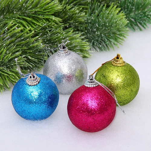 Новогодние шары 5 см (набор 4 шт) "Блестящее напыление", микс цветов