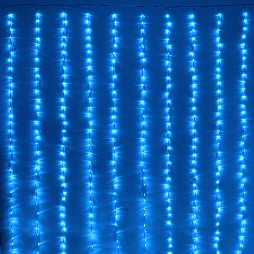 Гирлянда для улицы ЗАНАВЕС "Водопад" ш3,0* в2,0 м 480 ламп LED, прозр.пров, 6 реж, IP-54, Синий (возможность соединения)