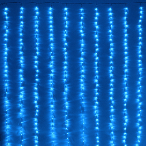 Гирлянда для улицы ЗАНАВЕС "Водопад" ш3,0* в2,0 м 480 ламп LED, прозр.пров, 6 реж, IP-54, Синий (возможность соединения)