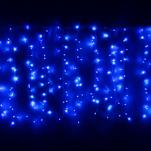 Гирлянда для улицы ЗАНАВЕС ш2* в1,5 м 320  ламп LED, прозрач.пров, 8 реж.,IP-54, Синий (возможность соединения)