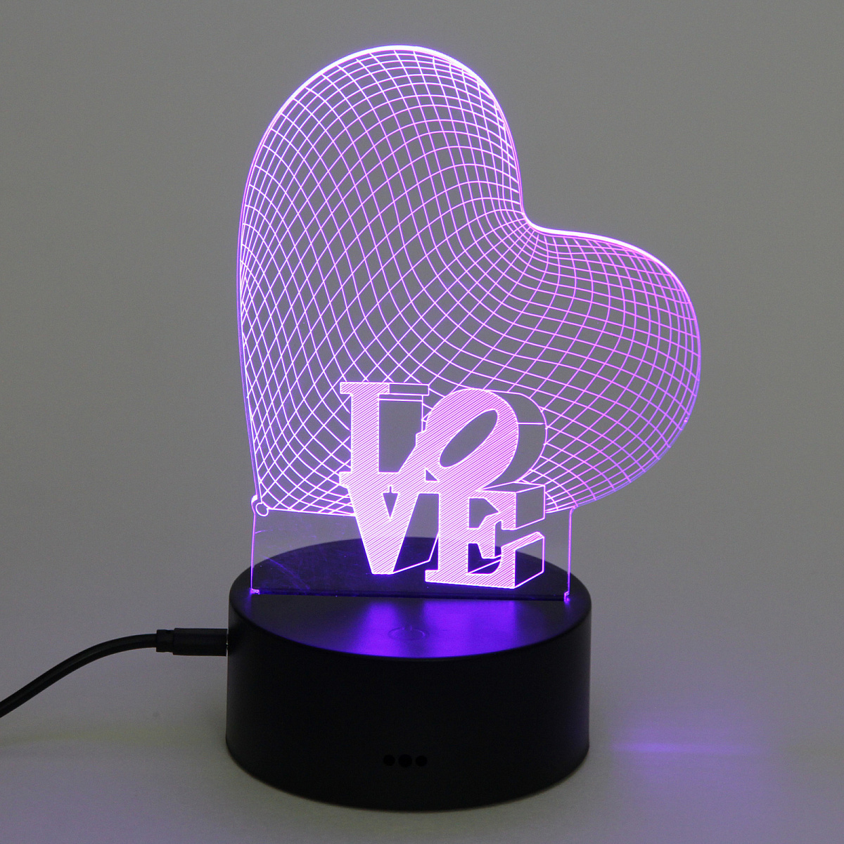 Светильник ночник "3D-LOVE" на пластиковой подставке, с включателем USB