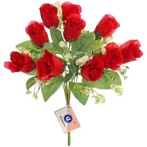 Искусственные цветы Букет роз 32см 10 цветков красные_4