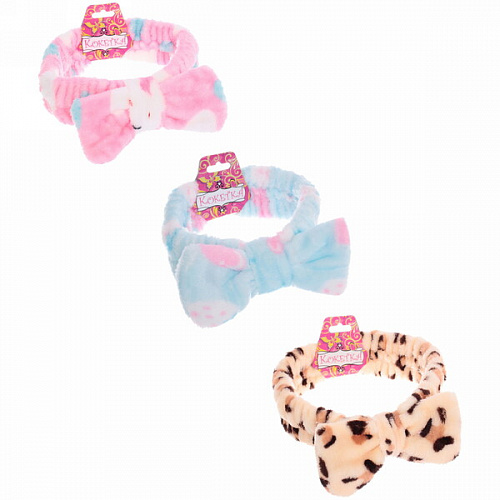 Повязка на голову "Кокетка - Леопард", цвет розовый, голубой и бежевый, 17,5*5см (упаковка белый ZIP пакет)