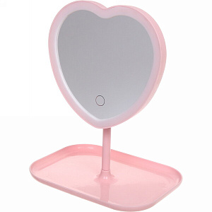 Зеркало настольное с подсветкой на подставке "Mary Touch - Heart", цвет розовый, USB, 20*29см