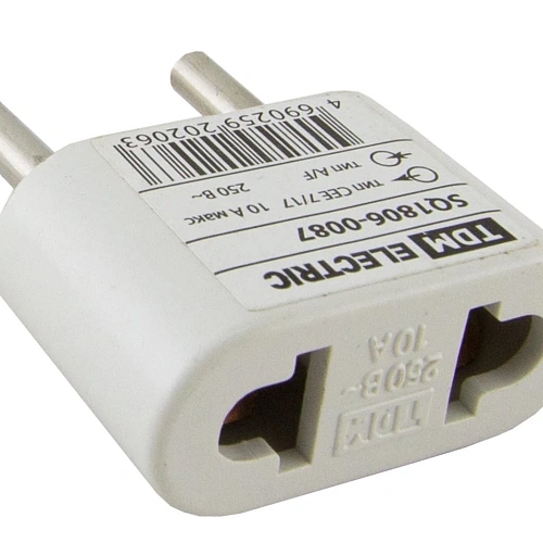 Переходник плоский белый 10А 250В TDM