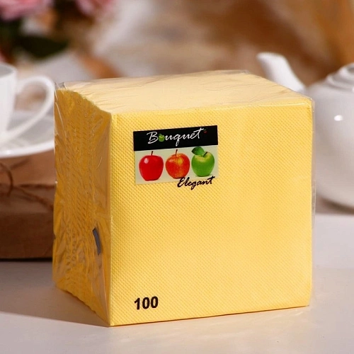 Салфетки бумажные 24*24 BOUQUET elegant Светло-желтые, 1 сл., 100л