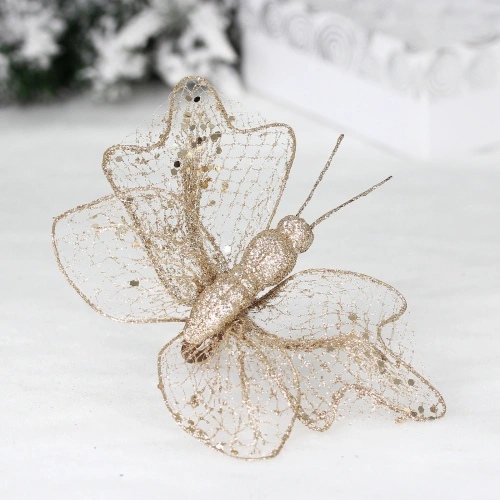 Украшение новогоднее "Сияющая бабочка" 18*15 см, Шампань