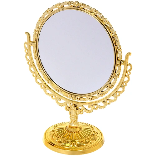 Зеркало настольное в пластиковой оправе Версаль - Круг, цвет золото, двухстороннее, 24см _2