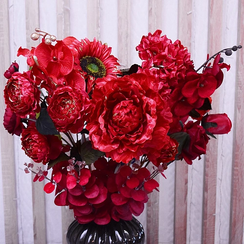 Искусственные цветы FLOWERS GLAMOUR 63см Пионы 3 цветка красные_9