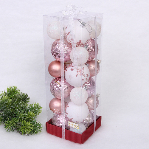 Набор шаров "Snow shine" 7 см + 5 см (24 предмета), Розовое золото/Белый
