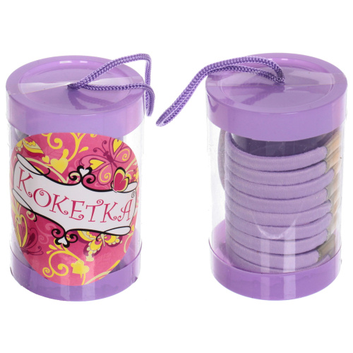 Резинки для волос детские в тубе 9шт "ЗАБАВА", цвет сиреневый, d-4см (наклейка Кокетка)