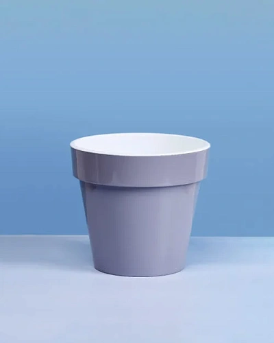 Кашпо для цветов пластиковое 1л d-14,5см "Порто" со вставкой серый шёлк