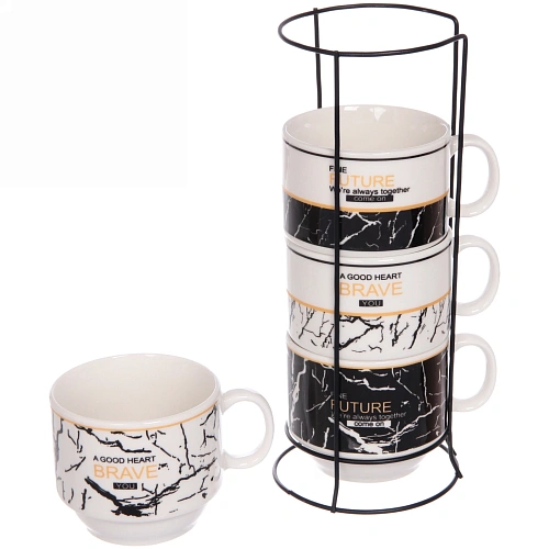 Набор кружек на стойке 200мл Мрамор светлый_4