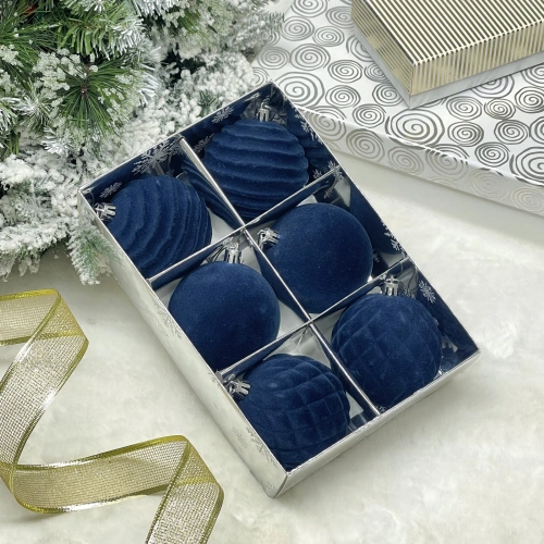 Набор шаров VELOUR "Стильная зима" 8 см (набор 6 шт), Сапфир