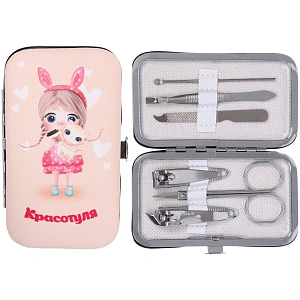 Набор для маникюра в футляре 6 предметов "КРАСОТУЛЯ!",11*6,5см (разработка РЦ Восток / пакет с подвесом)