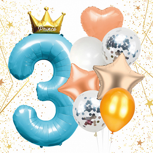 Набор шаров 8 шт "3 - Prince", голубой (цирфа + 7 шаров)