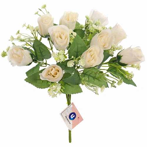 Искусственные цветы Букет роз 32см 10 цветков белые_4