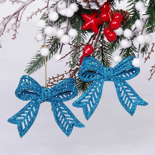 Подвески в блёсках "Сказочные бантики" 9*11 см (набор 2 шт), Голубой