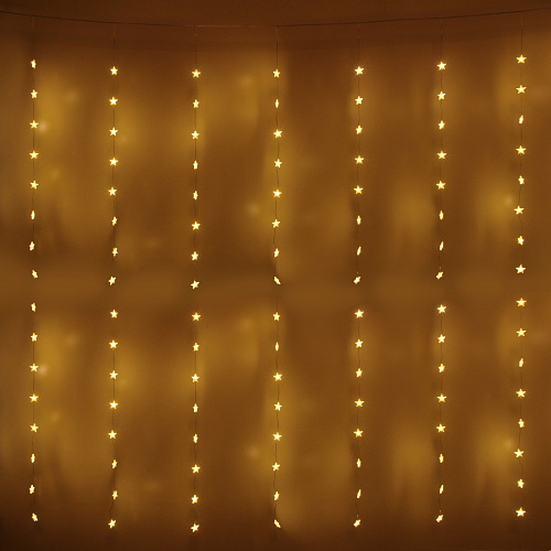 Гирлянда для дома ЗАНАВЕС "Звезды" ш3* в2 м 160 ламп LED, прозр. пров, 8 реж,IP-40, Теплый белый (возможность соединения)