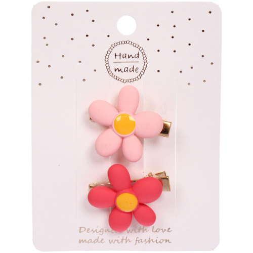 Зажимы для волос детские 2шт «РОЗОВЫЙ ПУДИНГ», ромашки, цвет как на фото,2*5,5см (блистер и пакет)
