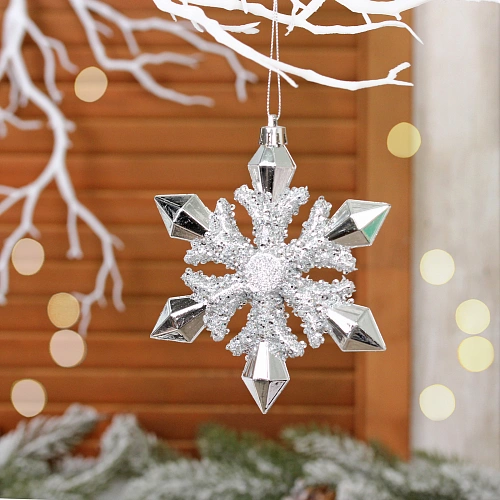 Ёлочная игрушка "Сияющая снежинка" 13*1.5*13.5 см, Серебро