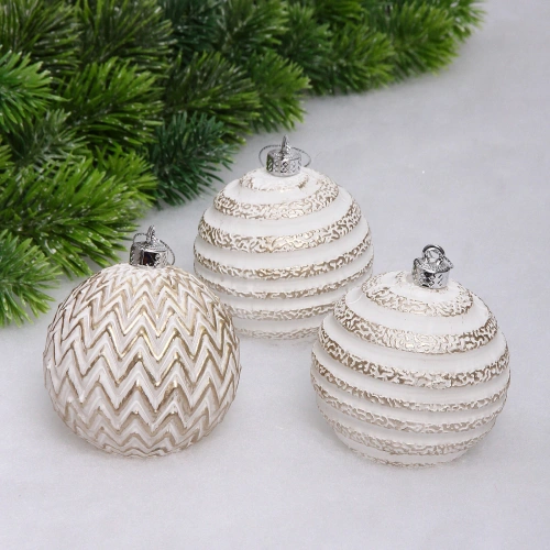 Новогодние шары VERSAILLES "Лесное таинство" 8 см (набор 3 шт), Белый/шампань