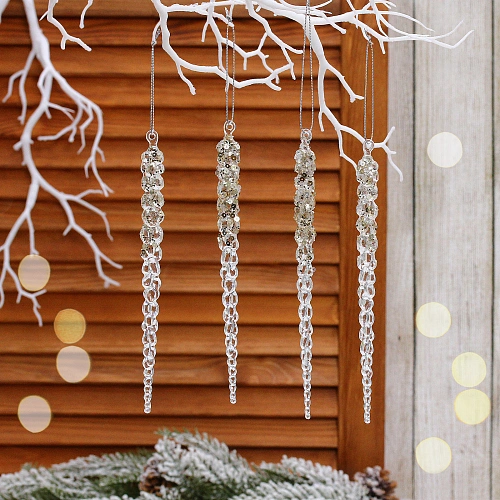 Подвеска "Хрустальная сосулька" 18 см (набор 4 шт), Шампань
