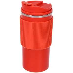 Термокружка 450мл "Стиль" с силиконовой вставкой, цвет коралловый