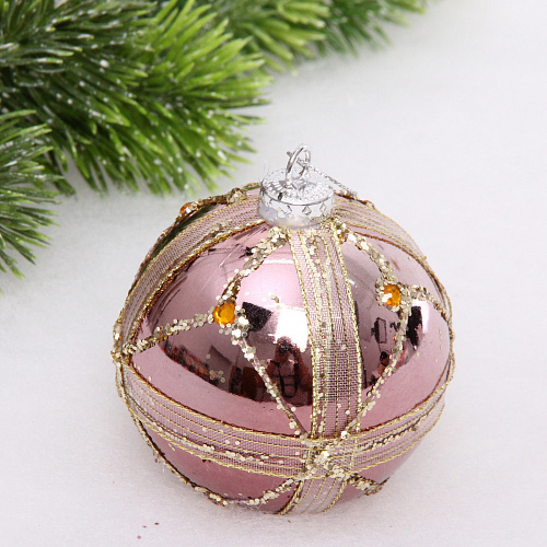 Новогодний шар "Изящные полосы" 8 см, Розовое золото