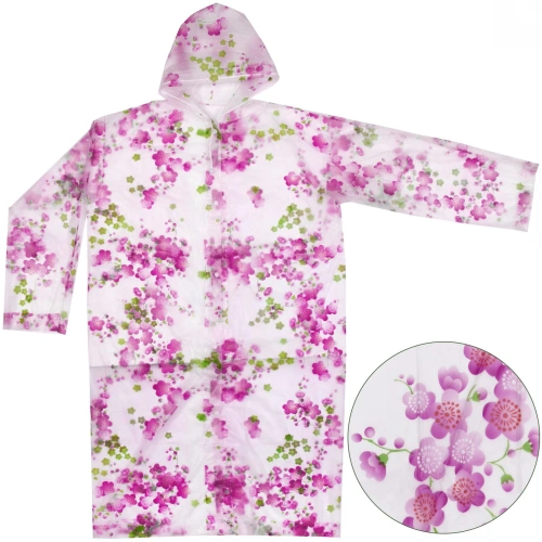 Дождевик-плащ "Цветы" с капюшоном и завязками, на кнопках 100 Мкрн 110*65см матовый ДоброСад