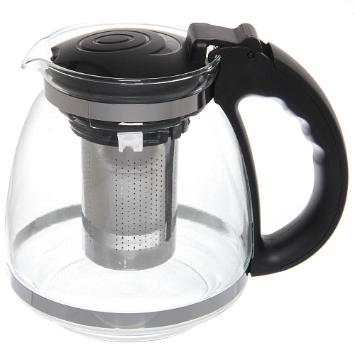 Чайник заварочный стеклянный 1500мл "Элегант", цвет черный