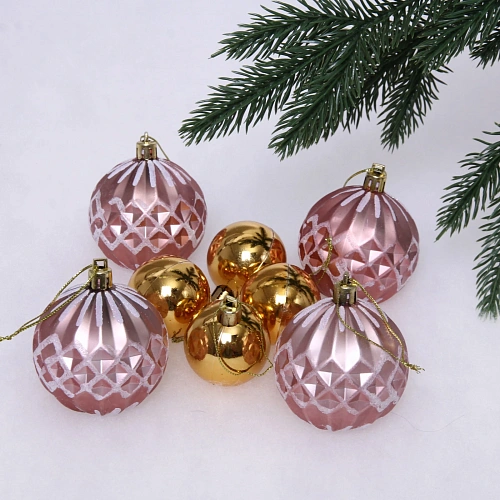 Новогодние шары 6/4 см (набор 8 шт) "Яркий восторг", Шампань