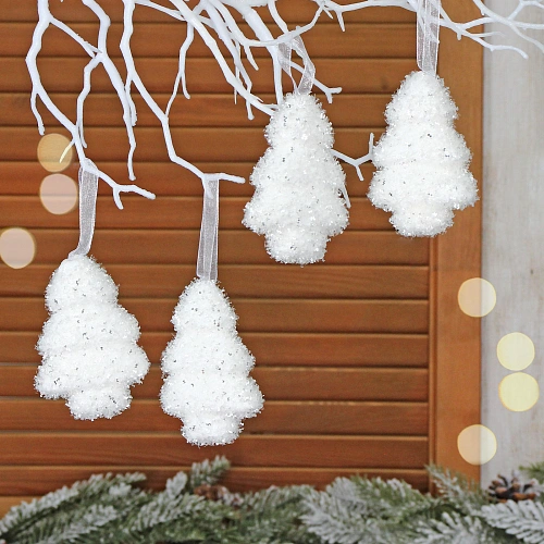 Ёлочные игрушки "Морозный иней" ЁЛОЧКА 9 см (набор 4 шт), Белый