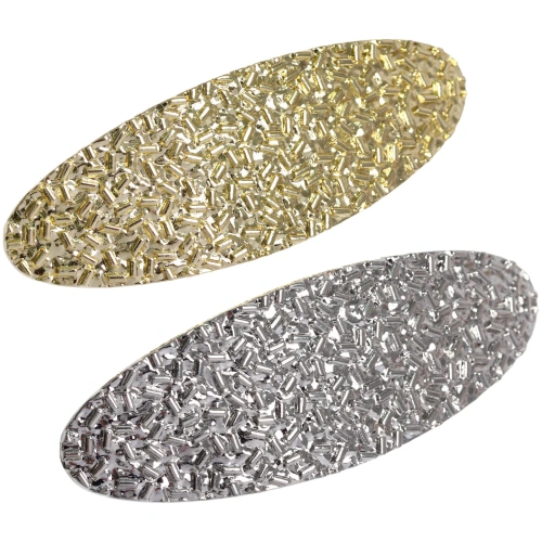 Заколка-автомат для волос "AKS - DesignPRO", овал, цвет золото и хром, 8*3см●