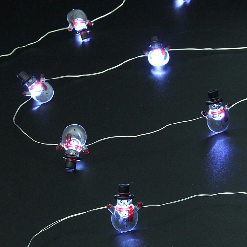 Гирлянда для дома Снеговичок (32,2см) на батарейках 2,0 м 20 ламп LED, 1 реж, IP-20, Белый (батарейки CR2032)_3