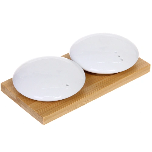 Набор для специй 2шт на бамбуковой подставке "White magic" плоские